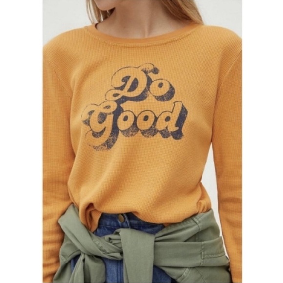 Back When‎ Anthropologie Shirt Womens Small Yellow Thermal Waffle Knit Boho - Picture 2 of 12